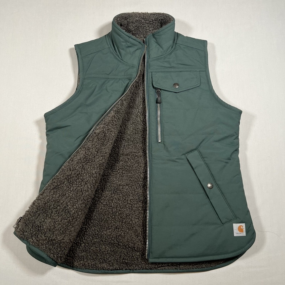 Carhartt Women's Reversible Sherpa Lined Vest S Full Zip Hunter Green Dark Gray